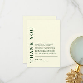 QRコーミニマルドアイボリーとグリーン結婚ズ サンキューカード