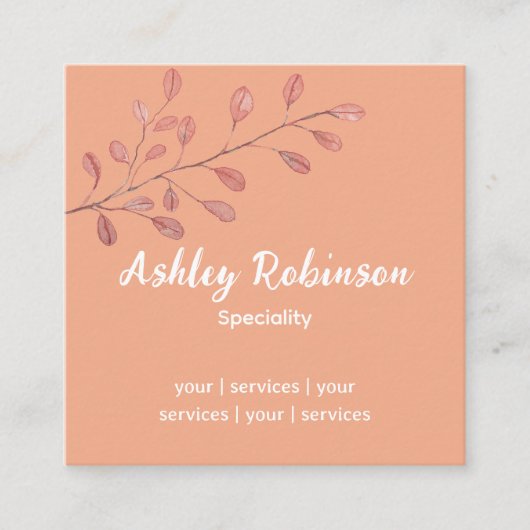 QRコーミニマルドバラテラコッタリーフ スクエア名刺 (正面)