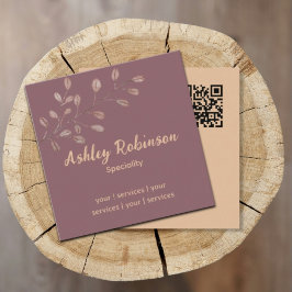 QRコーミニマルドterracottaピンクリーフ スクエア名刺