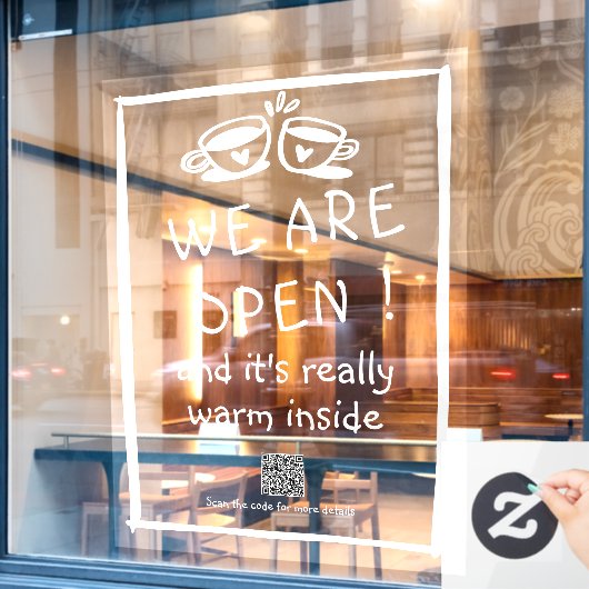 QRコーモダンドのウィンドウの固定付き喫茶店の看板 ウィンドウサイン (カフェ窓)