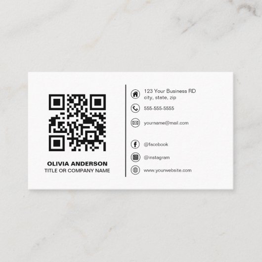 QRコーモダンドのカスタムロゴとソーシャルメディアのアイコン 名刺 (正面)