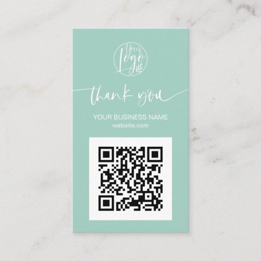 QRコーモダンドのミントの緑の注文を感謝していお使いに 名刺 (正面)