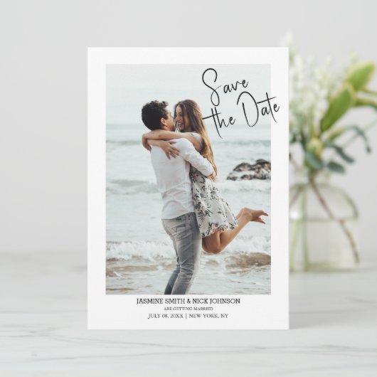 QRコーモダンドの写真の日付を保存結婚する 招待状 (スタンド正面)