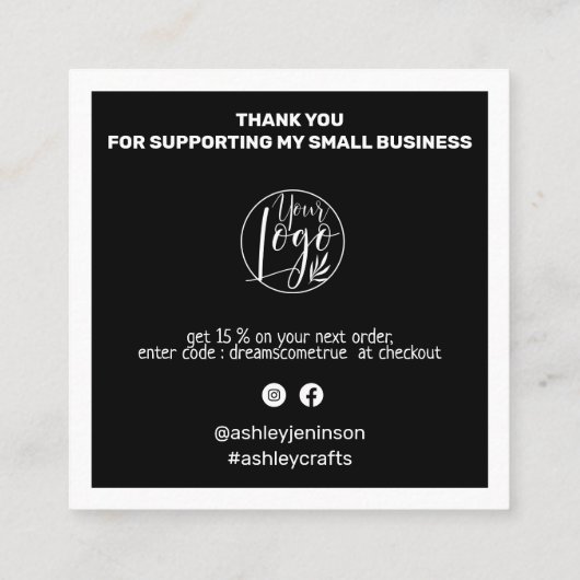 QRコーモダンドの感謝していオーダー白黒 スクエア名刺 (裏面)