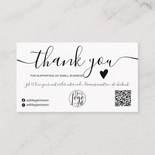 qrコーモダンドの白黒のオーダ感謝していー 名刺 (正面)