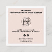 QRコーモダンドをオ感謝していーダーする赤面ピンク スクエア名刺 (裏面)