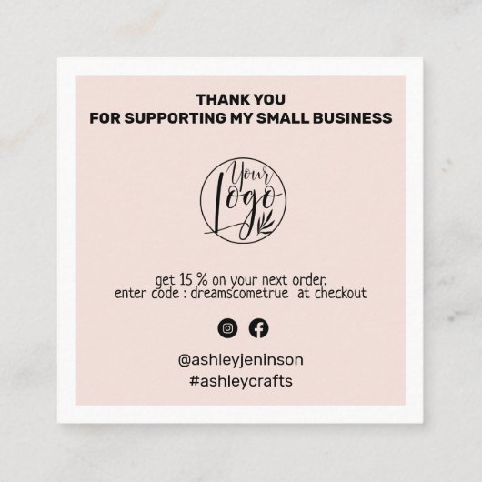 QRコーモダンドをオ感謝していーダーする赤面ピンク スクエア名刺 (裏面)