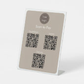 QRコーモダンドを支払うシンプルためのブラウンクリームスキャン 台座サイン (正面)