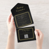 QRコーモダンドアールデコモノグラム結婚の箔 オールインワン招待状 (切り取り部)