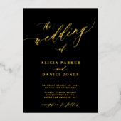 QRコーモダンドエレガント金ゴールド結婚ブラック 箔招待状 (正面)