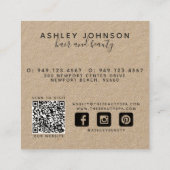 QRコーモダンドサイトボタニカルクラフトとブラック スクエア名刺 (裏面)