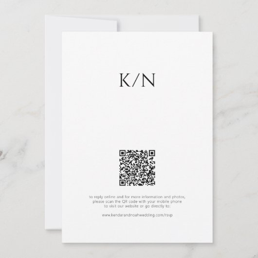 QRコーモダンドシンプルの黒と白結婚の 招待状 (裏面)