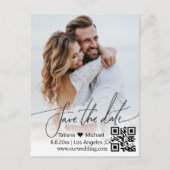 qrコーモダンドシンプルカップル写真の保存日付 案内ポストカード (正面)