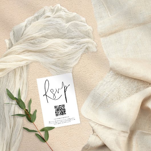 QRコーモダンドスクリプト結婚の任意の色RSVPカード 招待状