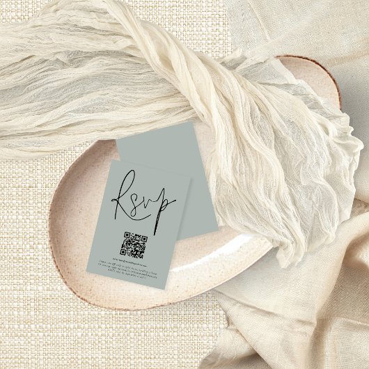 QRコーモダンドスクリプト結婚のLight Sage RSVPカード 招待状