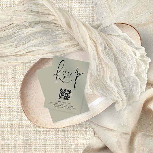 QRコーモダンドスクリプト結婚のSoft Sage RSVPカード 招待状