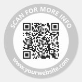 QRコーモダンドパーソナライズされた文字黒灰色ホワイト ラウンドシール (正面)