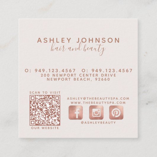 QRコーモダンドフェミニンガーリー赤面ピンク植物体 スクエア名刺 (裏面)