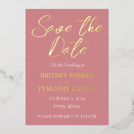 QRコーモダンドフォトほこりっぽいバラスクリプ結婚ト 箔招待状 (正面)