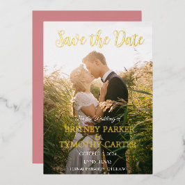 QRコーモダンドフォトほこりっぽいバラスクリプ結婚ト 箔招待状