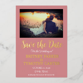 QRコーモダンドフォトほこりっぽいバラ結婚ズ 箔招待状