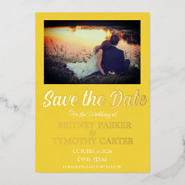 QRコーモダンドフォトイエロ結婚ーズ金箔 箔招待状