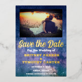 QRコーモダンドフォトシナ銀河系結婚 箔招待状 (正面)