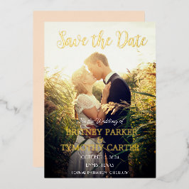 QRコーモダンドフォトシャンパンアイボリー結婚ズ 箔招待状