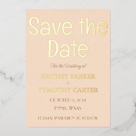 QRコーモダンドフォトシャンパンスクリプト結婚の 箔招待状 (正面)