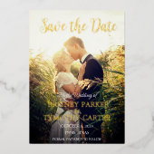 QRコーモダンドフォトスクリプトNavy Blue結婚's 箔招待状 (正面)