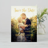 QRコーモダンドフォトスクリプトNavy Blue結婚's 箔招待状 (立ち正面)