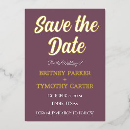 QRコーモダンドフォトパープルラベンダー結婚の箔 箔招待状