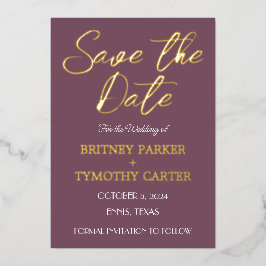 QRコーモダンドフォトパープルラベンダー結婚ズ 箔招待状