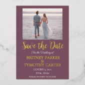 QRコーモダンドフォトラベンダーパープル結婚ズ箔 箔招待状 (正面)