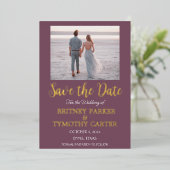 QRコーモダンドフォトラベンダーパープル結婚ズ箔 箔招待状 (立ち正面)