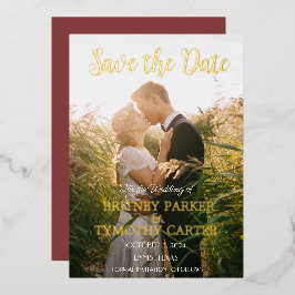 QRコーモダンドフォトワインバーガンディ結婚スクリプト 箔招待状