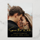 QRコーモダンドフォト日付金ゴールドの保存 箔招待状 (正面)