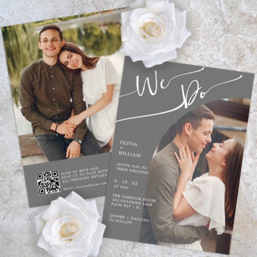 QRコーモダンドフォト結婚式招待状 招待状