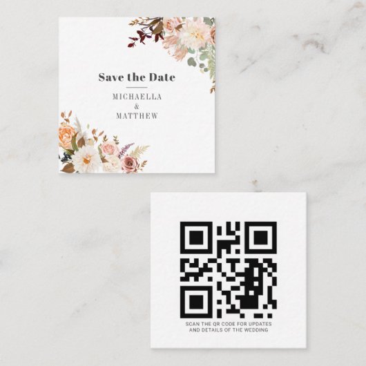 QRコーモダンドフローラセーブ・ザ・デート案内 スクエア名刺 (正面/裏面)
