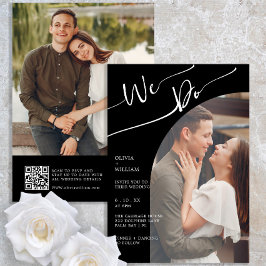 QRコーモダンドブラックフォト結婚式招待状 招待状