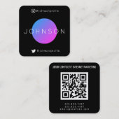 QRコーモダンドブラック編集を使用した幾何学的スタイル スクエア名刺 (正面/裏面)