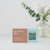 QRコーモダンドブルーとミューズリ茶色のシンプル 名刺 (スタンド正面)