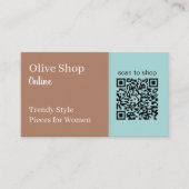 QRコーモダンドブルーとミューズリ茶色のシンプル 名刺 (正面)