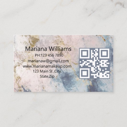 qrコーモダンドブルー金ゴールド大理石化粧・爪、 ネイル 名刺 (裏面)