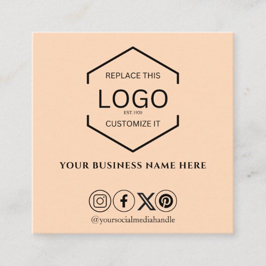 QRコーモダンドミニマルピーチのソーシャル淡い色のメディア スクエア名刺 (正面)