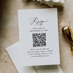 QRコーモダンドミニマルブラックとホワ結婚イト 出欠カード