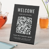 QRコーモダンドレストランメニュー黒いテーブルトップ 台座サイン (インサイチュ)