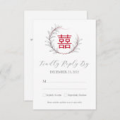 QRコーモダンド付きウェディングRSVP （赤） (正面/裏面)