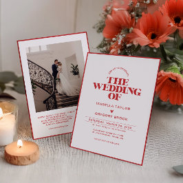 QRコーモダンド付きモノクロフォト結婚 招待状