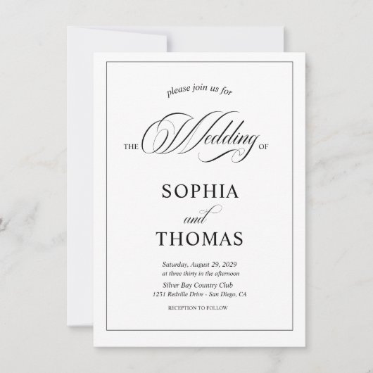 QRコーモダンド写真の予算のスクリ結婚プト 招待状 (正面)